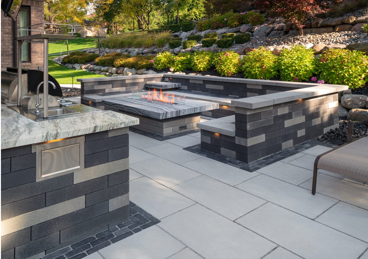 Modern patio with fire pit