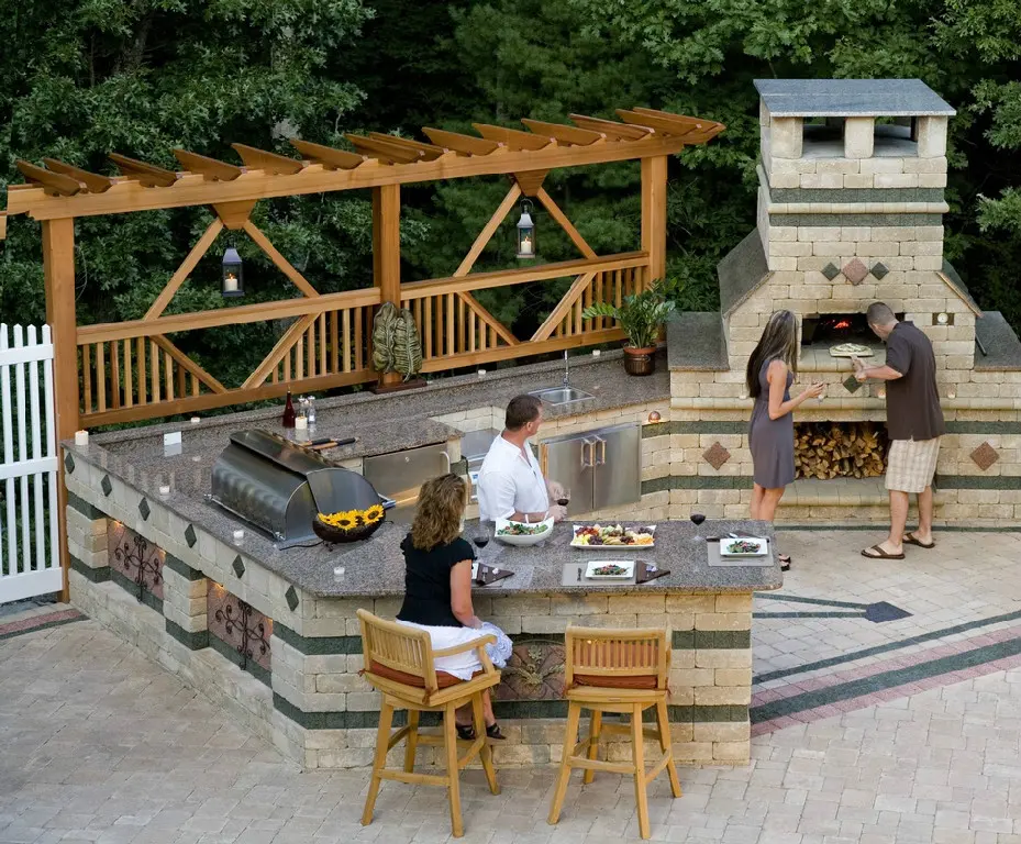 Backyard barbecue with wood-fired oven