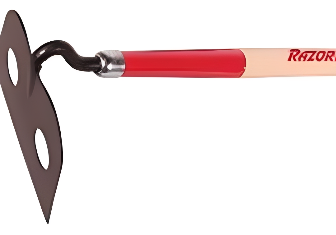 Gardening hoe with red handle