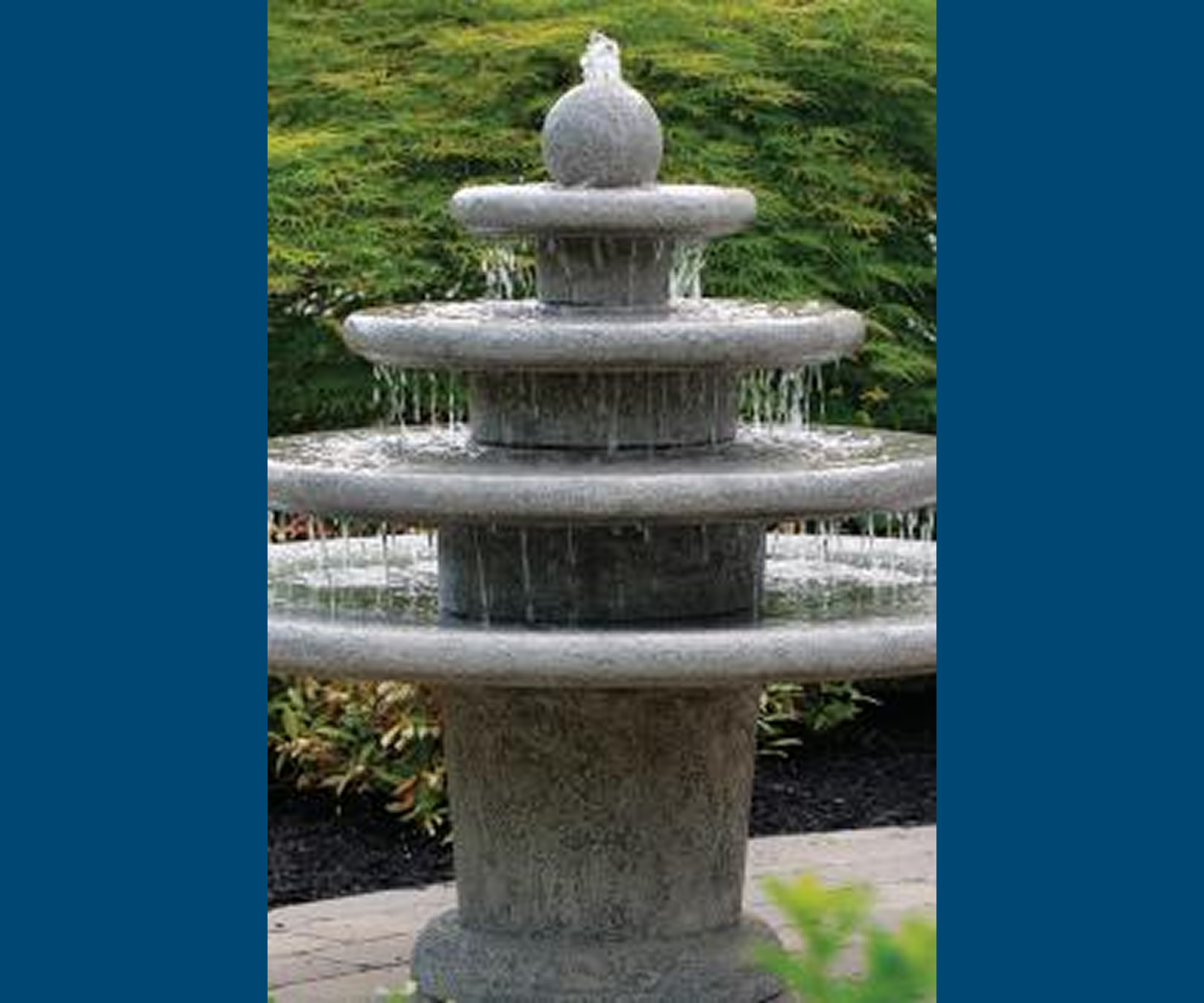 Decorative outdoor fountain in tranquil setting