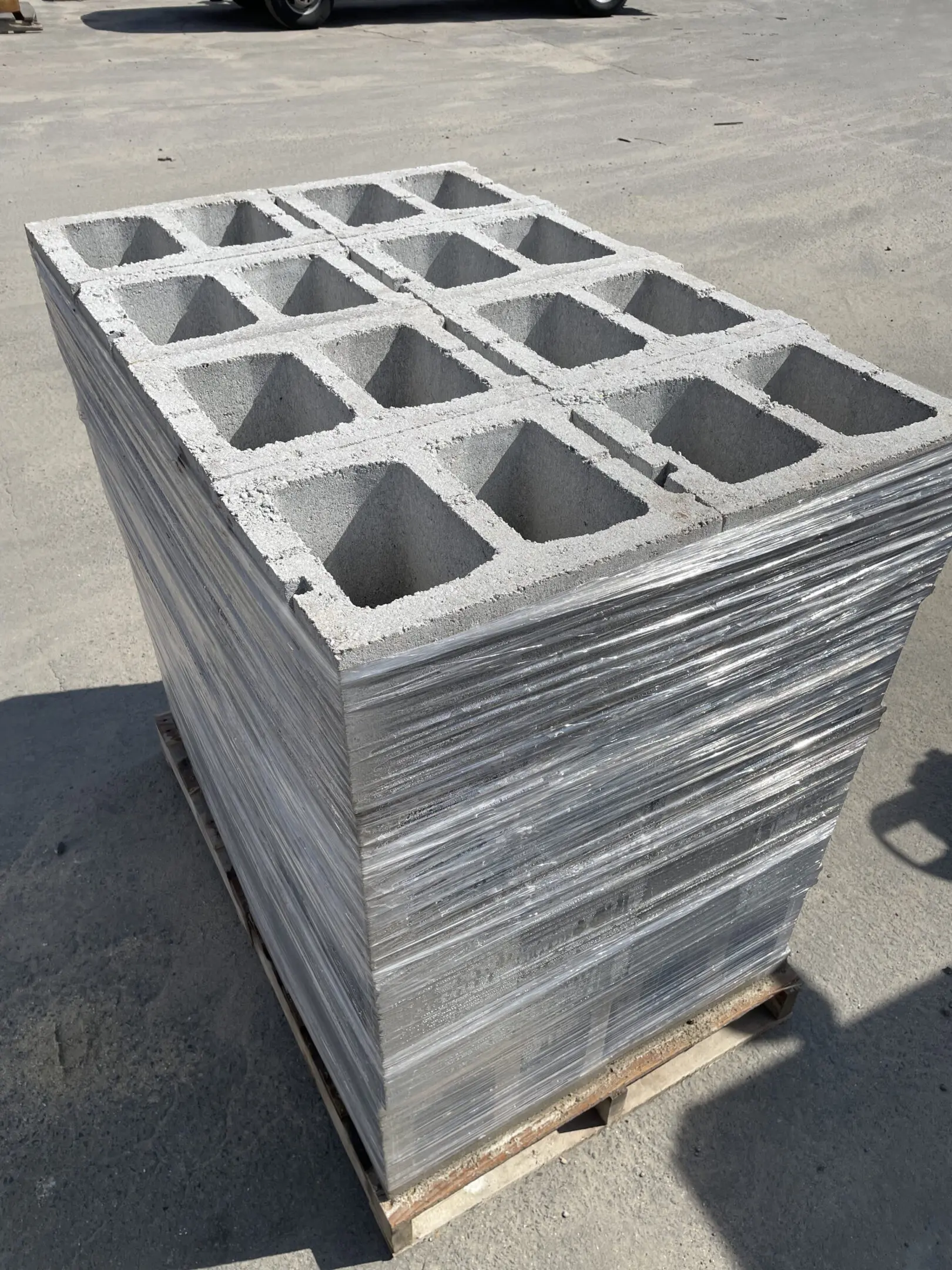 Wrapped concrete blocks in sunlight