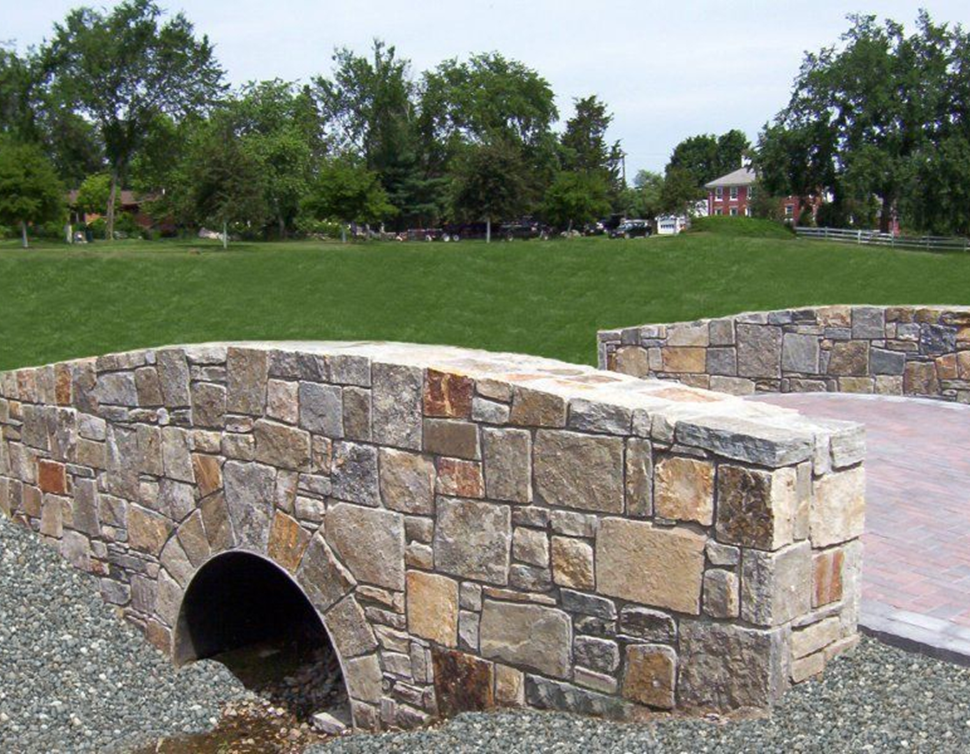 Rustic stone bridge in park
