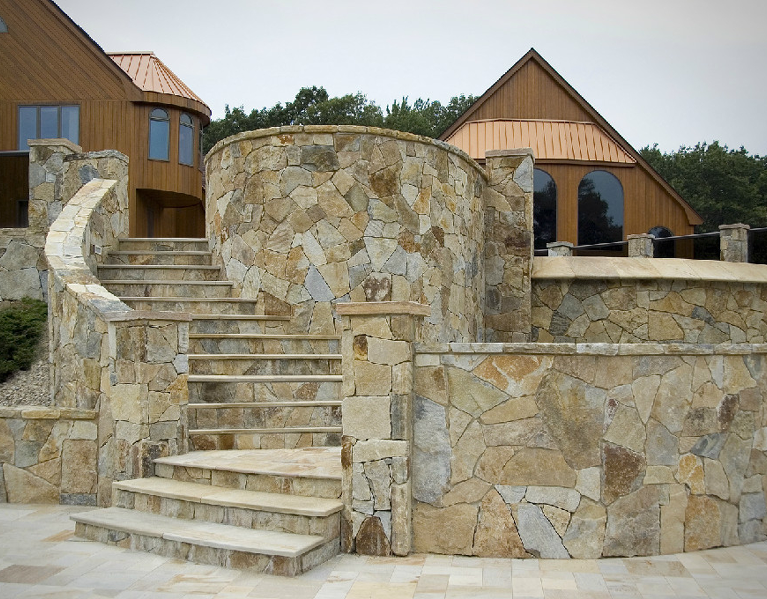 Rustic stone architecture with wooden accents
