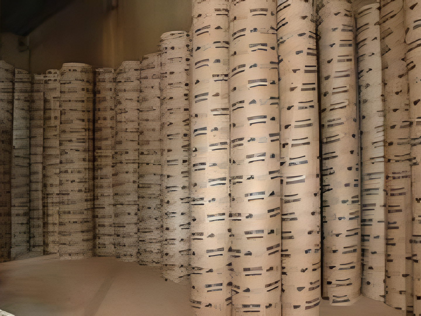 Large paper rolls neatly arranged