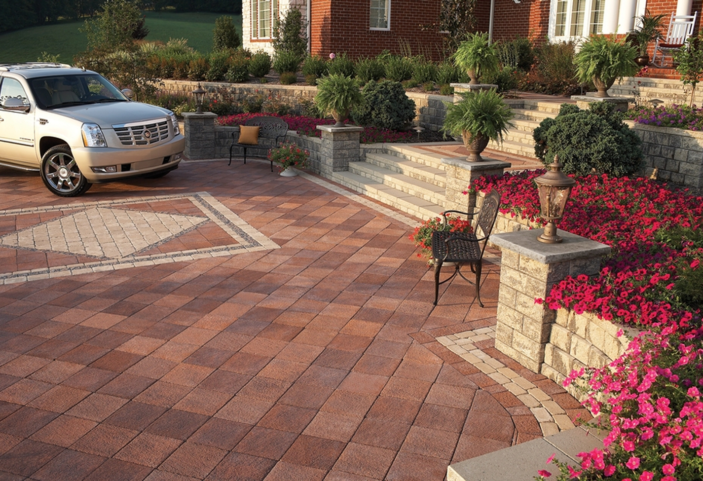 Elegant patio with brick paving