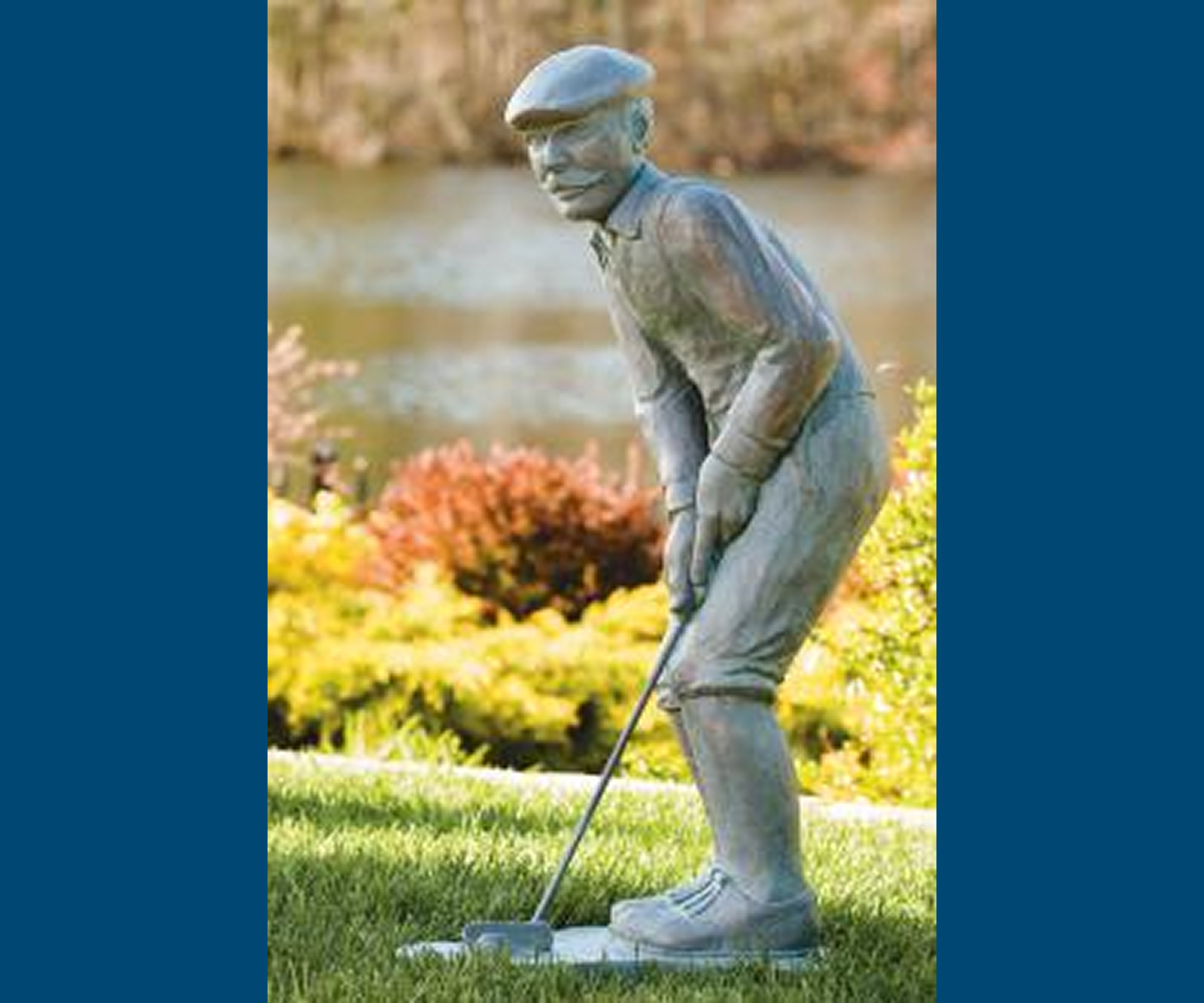 Bronze golf sculpture on grass