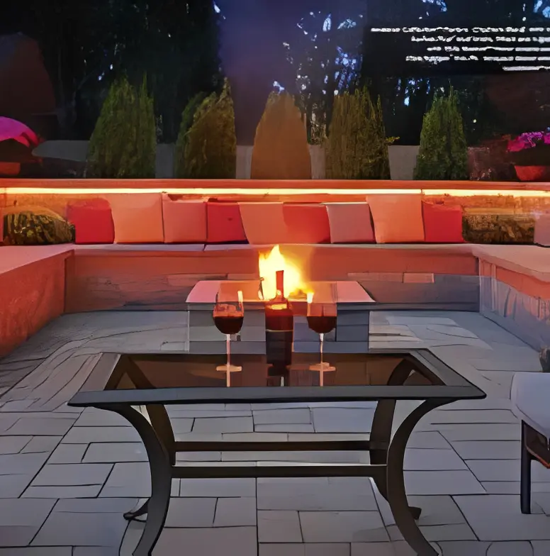 Cozy seating around outdoor fire