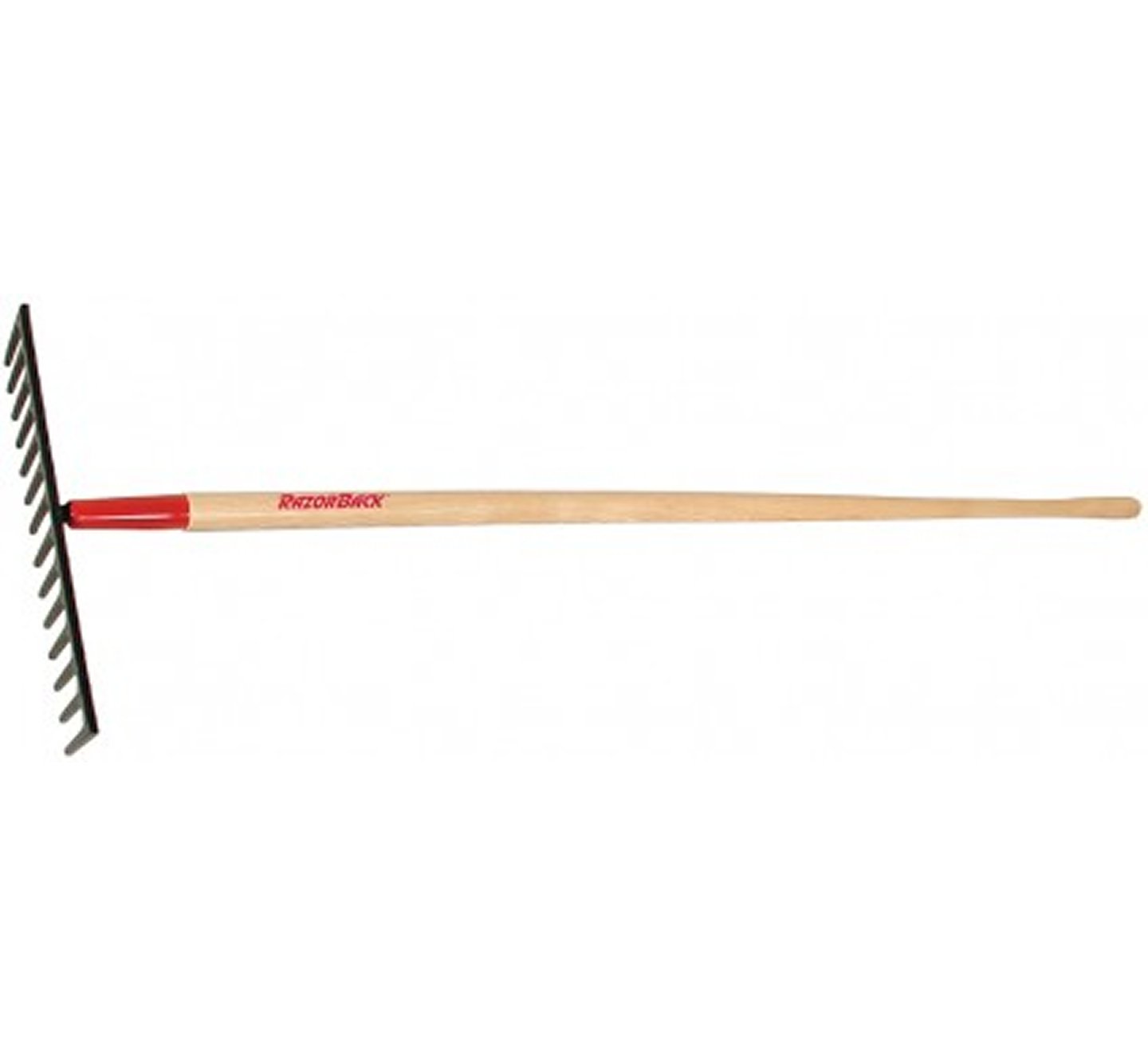 Landscaping rake with red accents