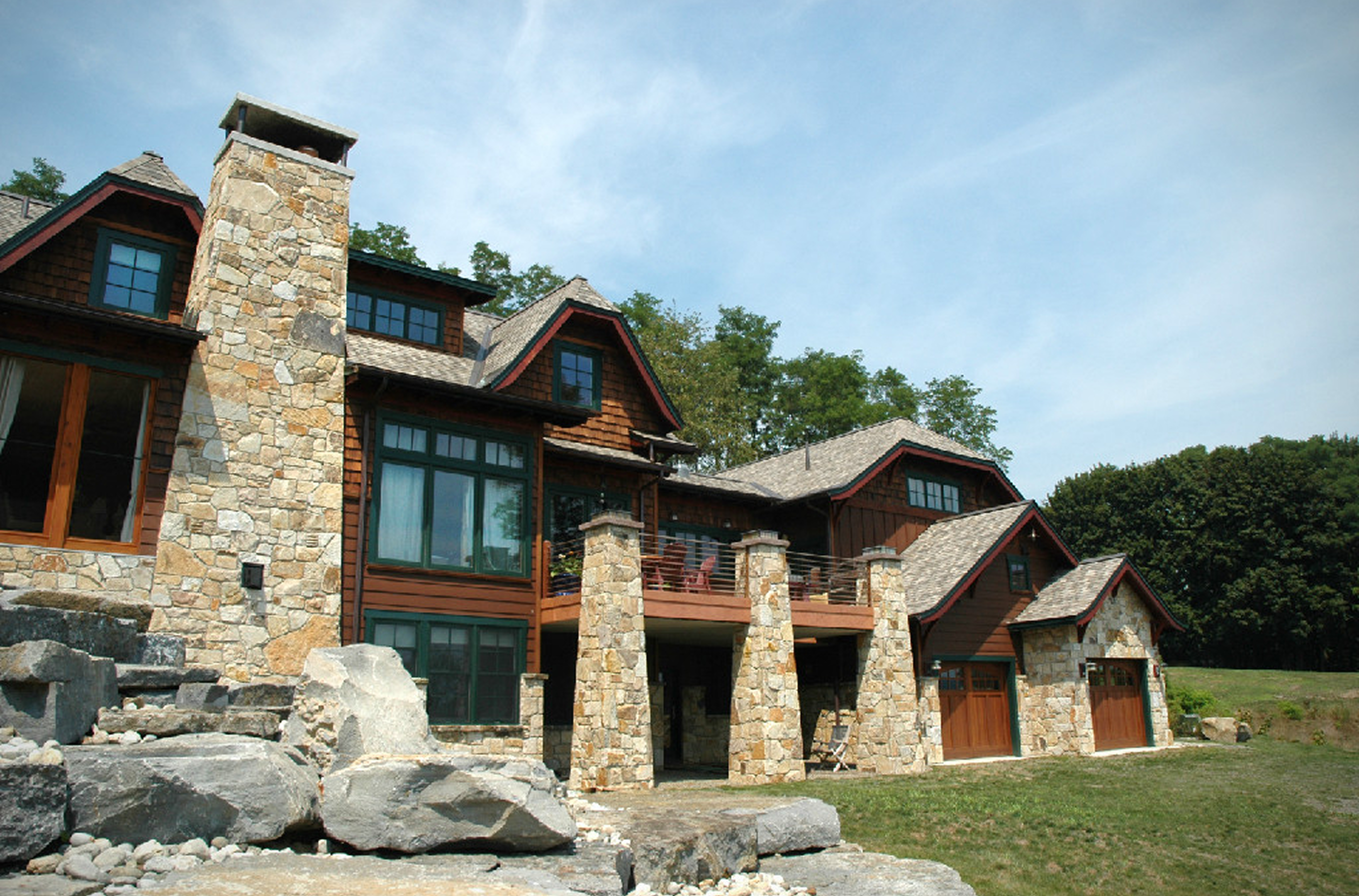 Rustic stone and wood home exterior