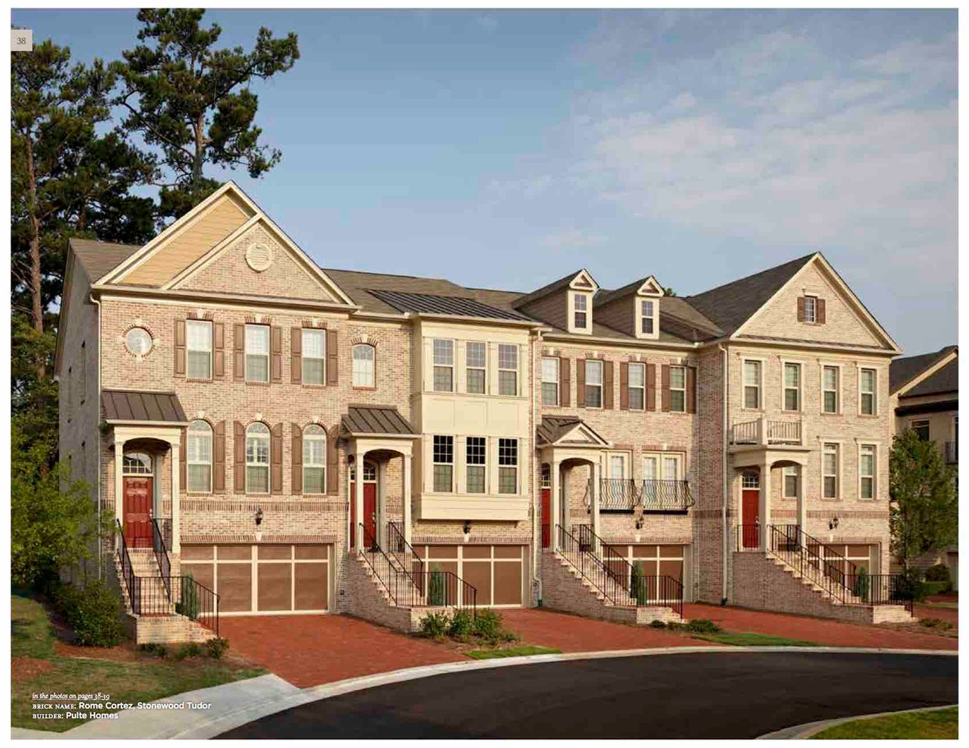 Row of elegant brick townhomes