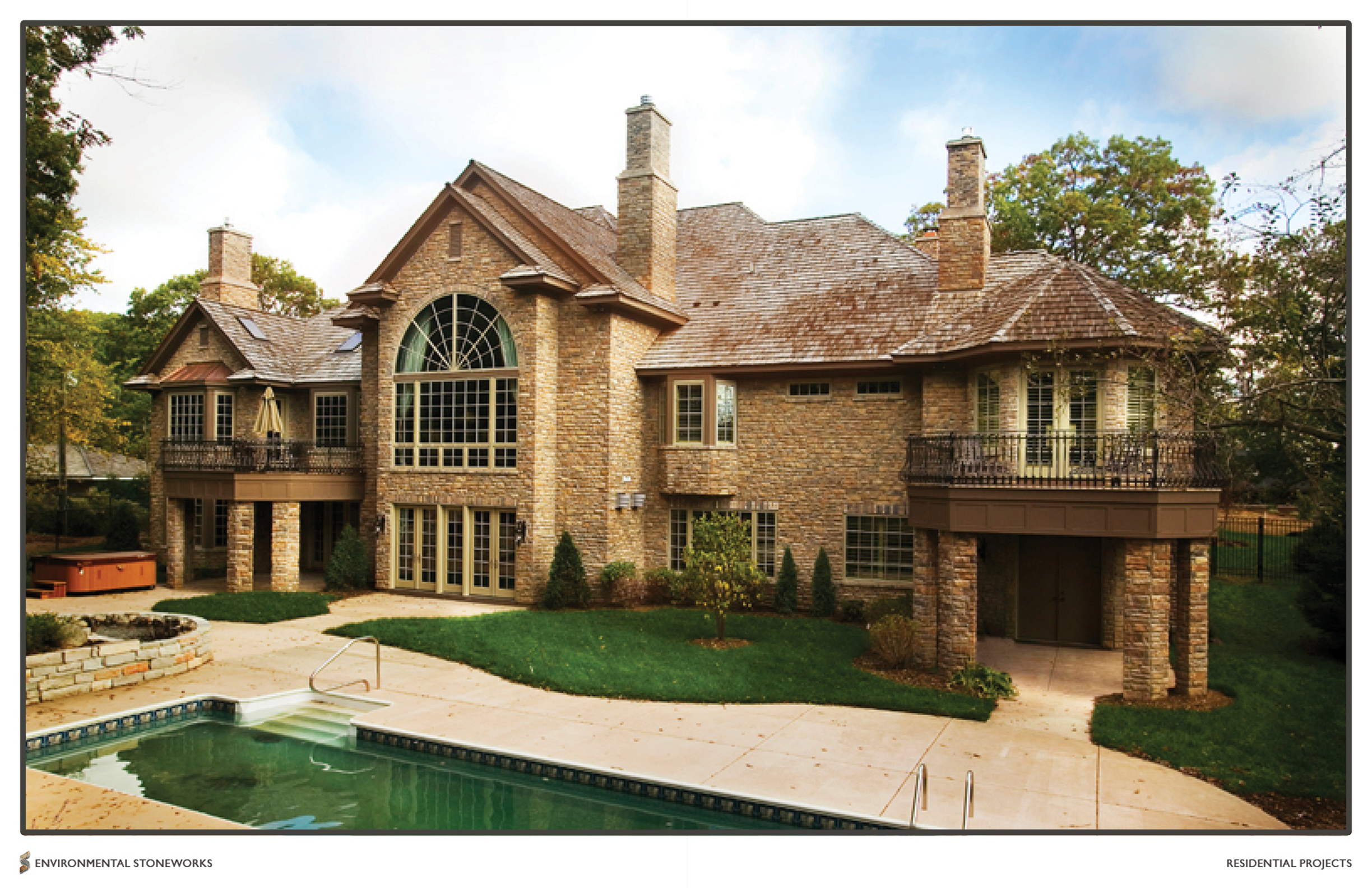 Luxury stone mansion with large windows