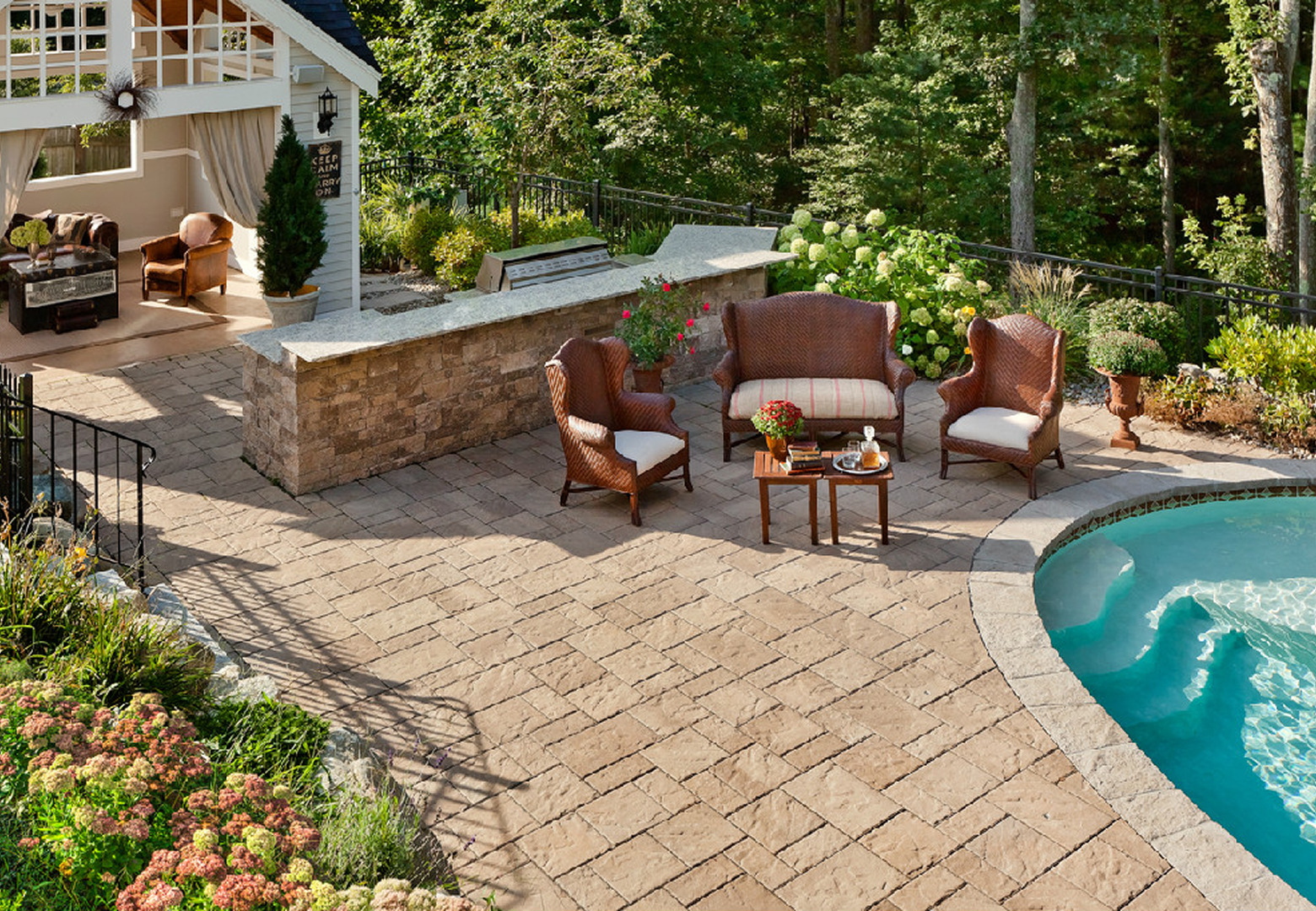 Cozy backyard with wicker furniture
