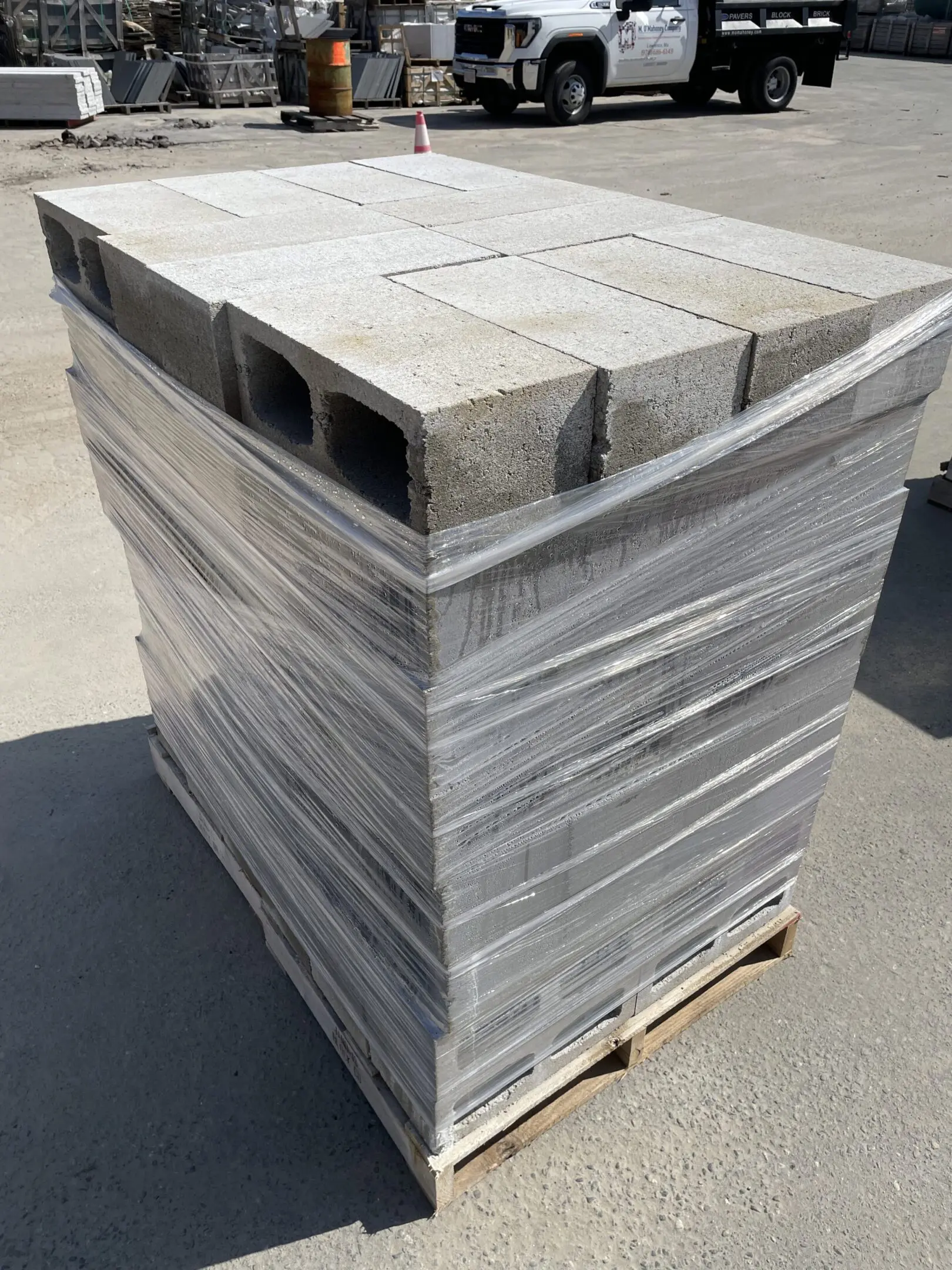 Wrapped cinder blocks in plastic wrap