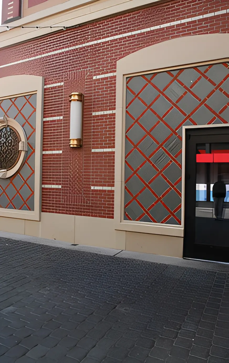 Modern architectural details on brick exterior