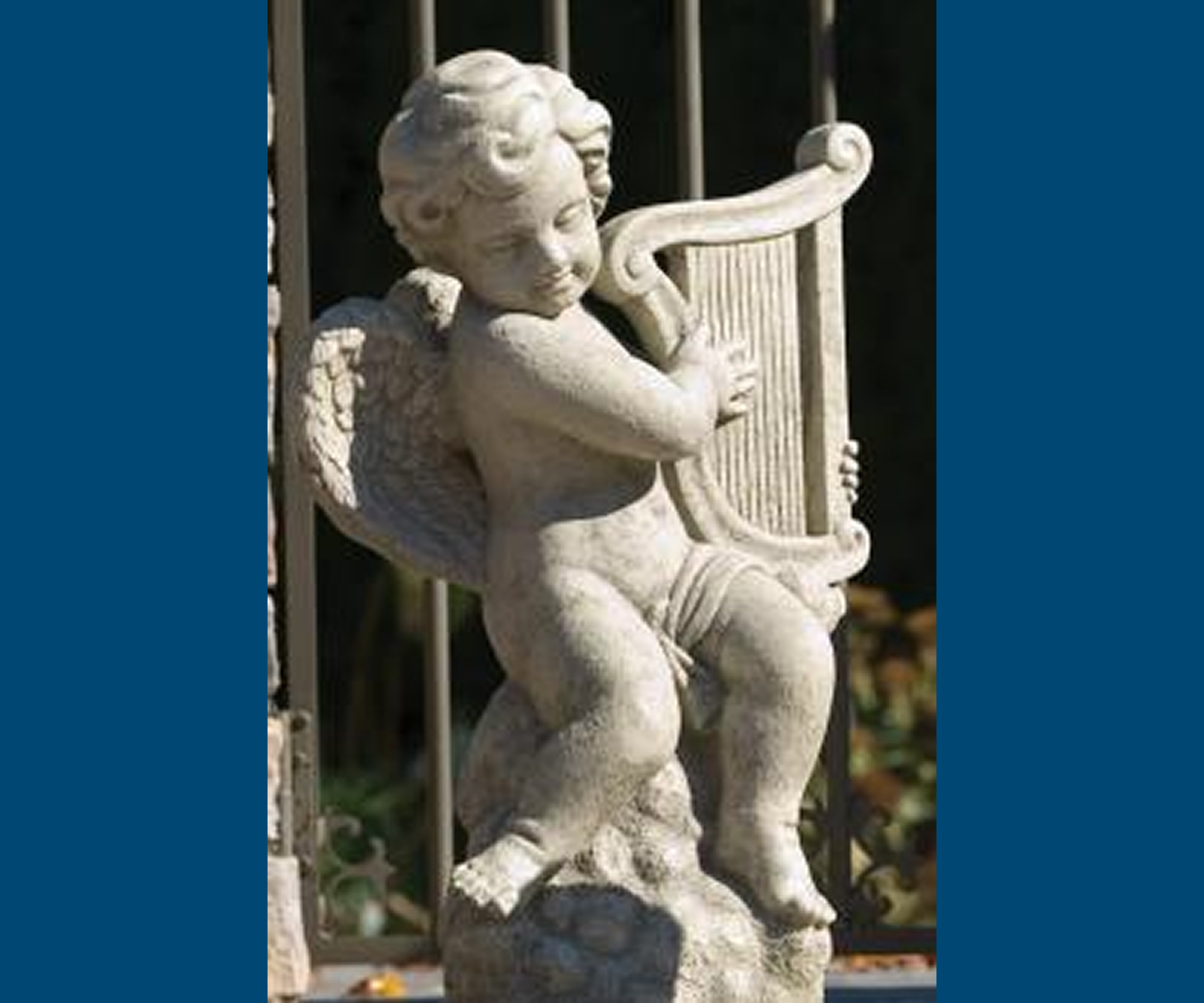 Stone angel playing harp
