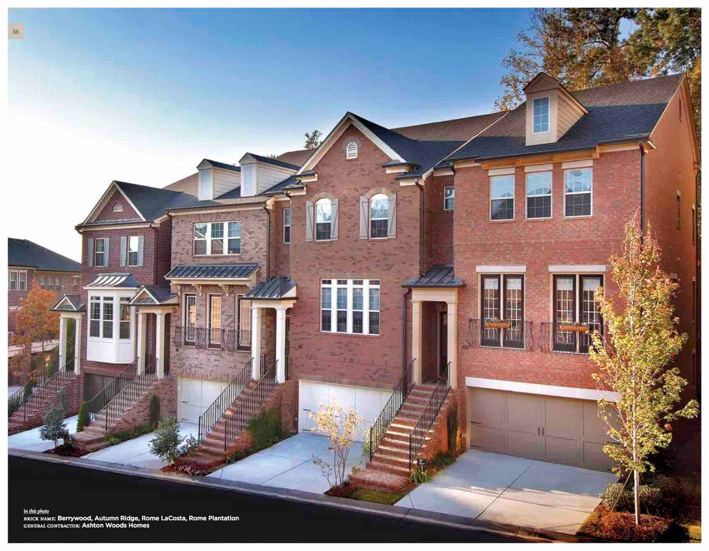 Brick townhouse row with garages