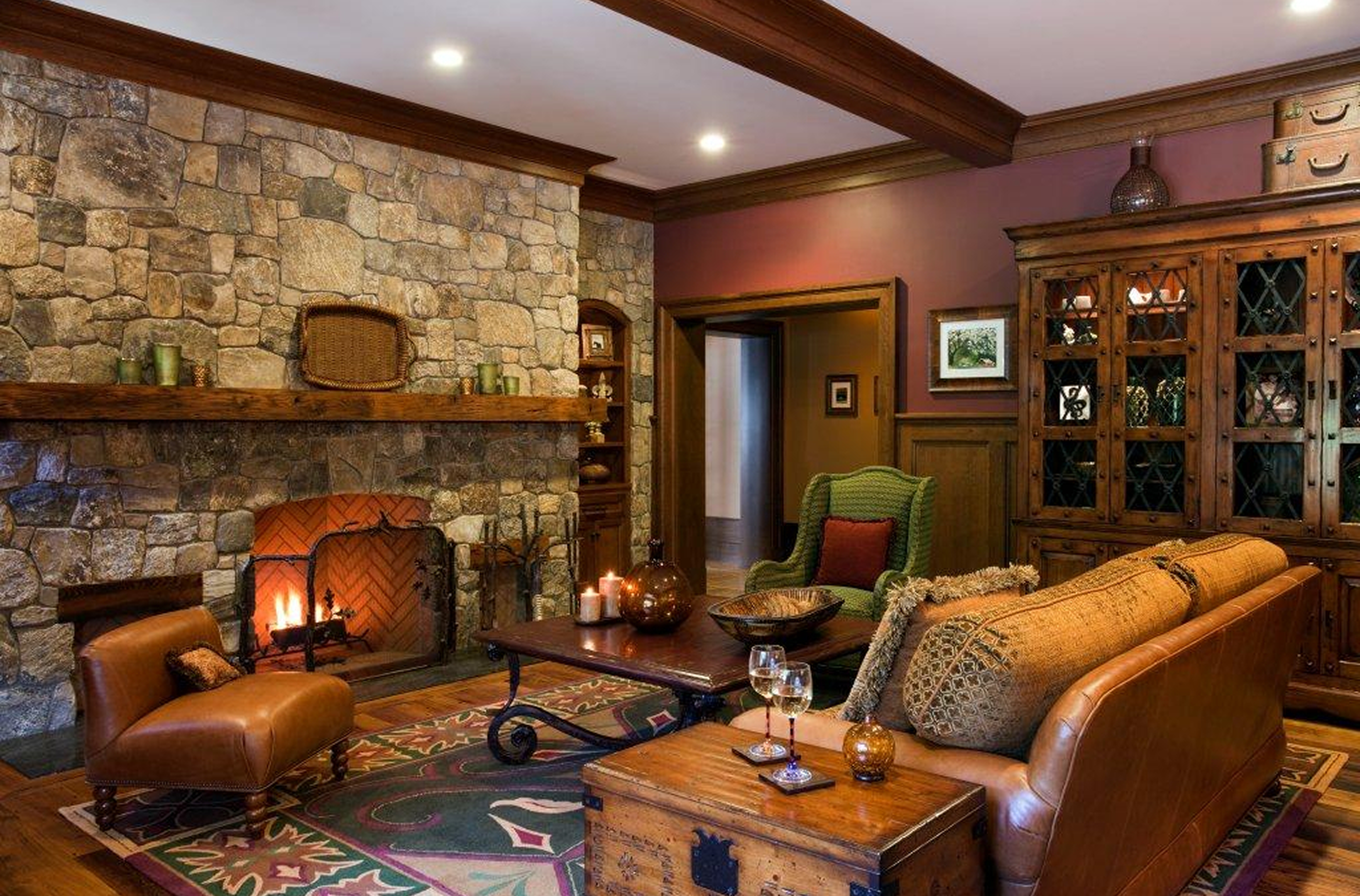 Rustic living room with leather furniture