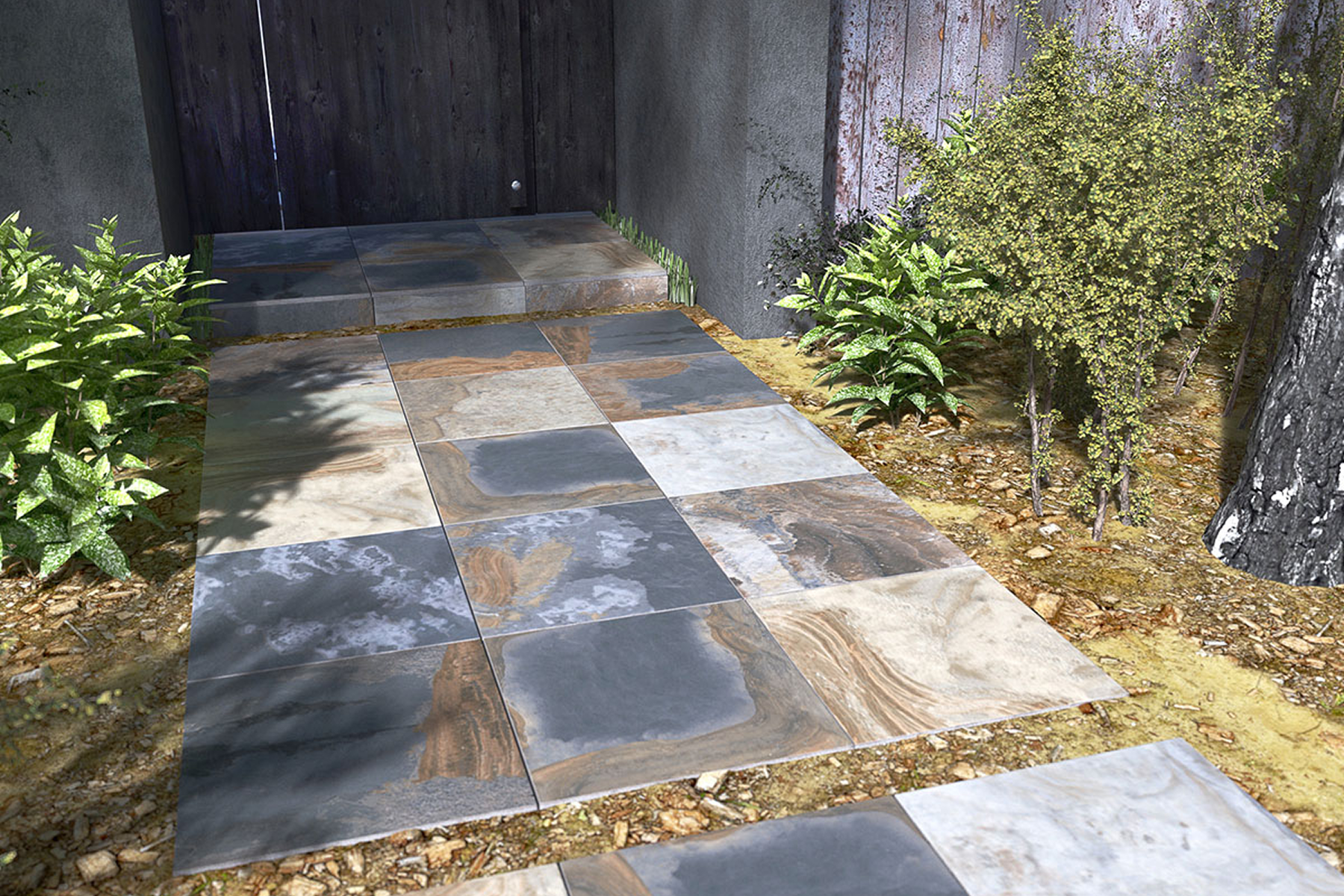 Outdoor stone tiles and plants