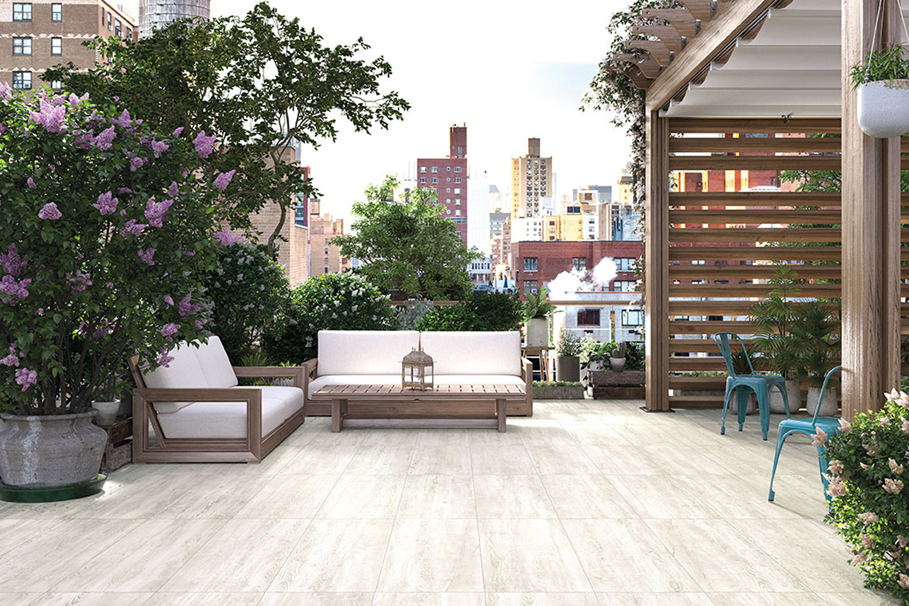 Rooftop patio with city view