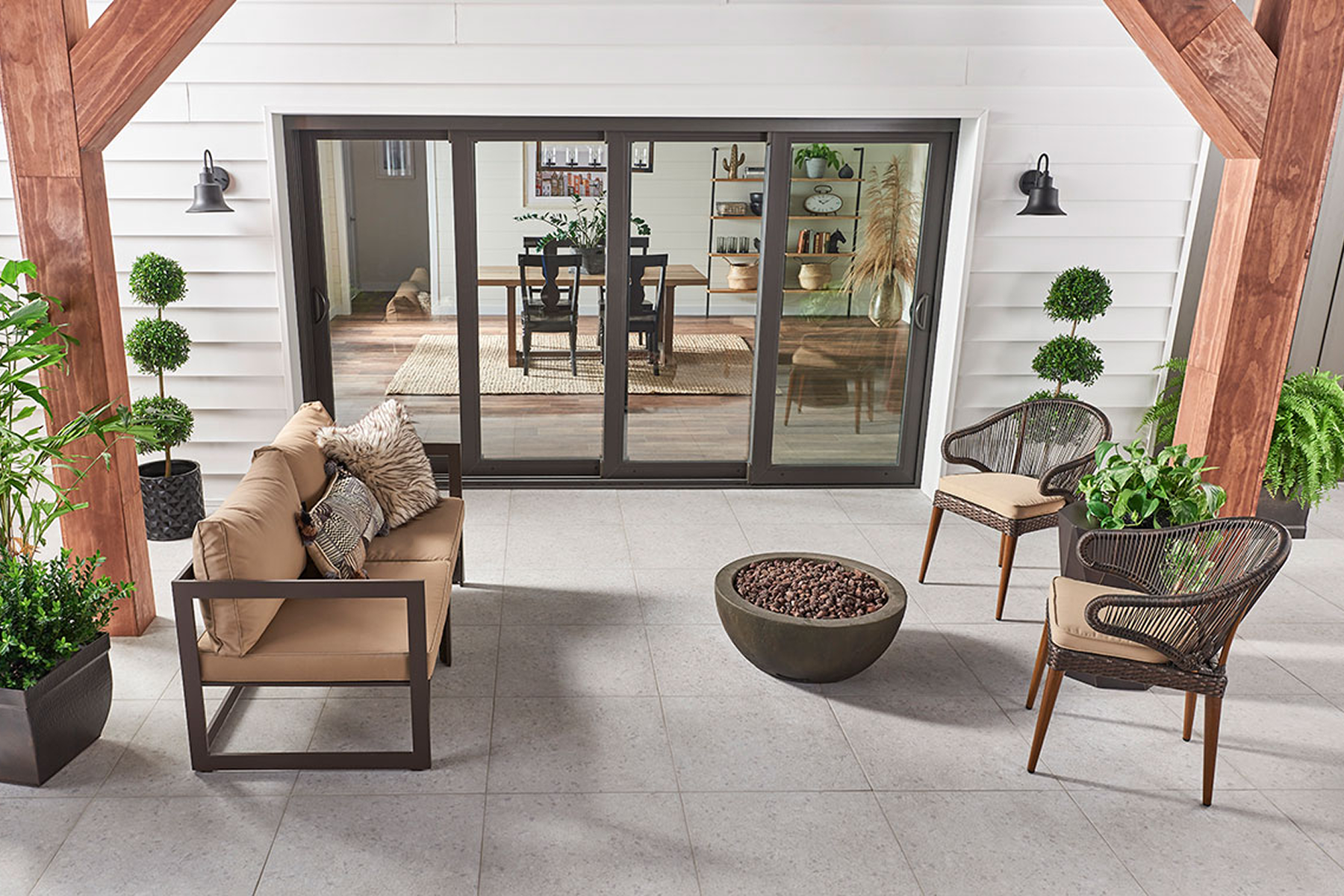 Modern patio with seating and plants