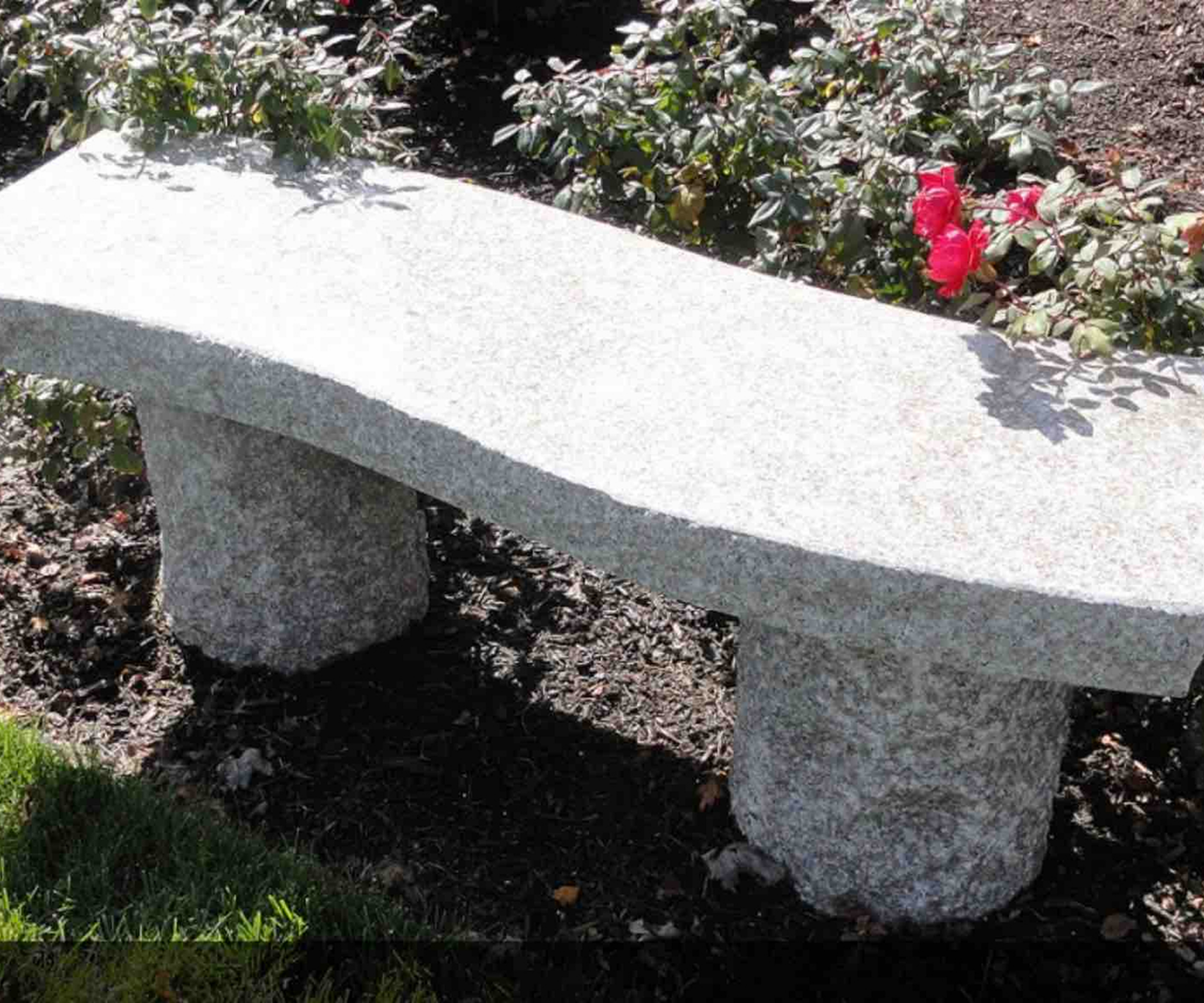 Curved stone bench amidst greenery