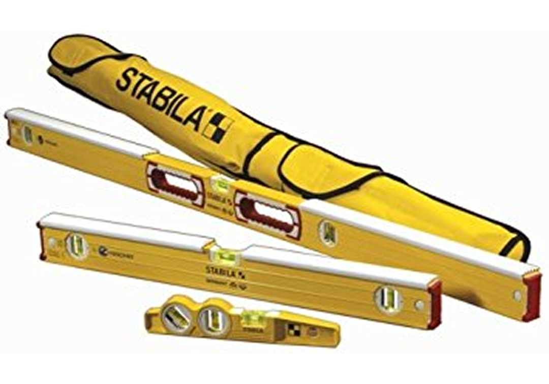 Yellow Stabila levels with carrying case