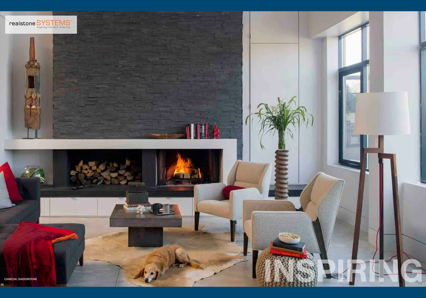Cozy seating area and fireplace