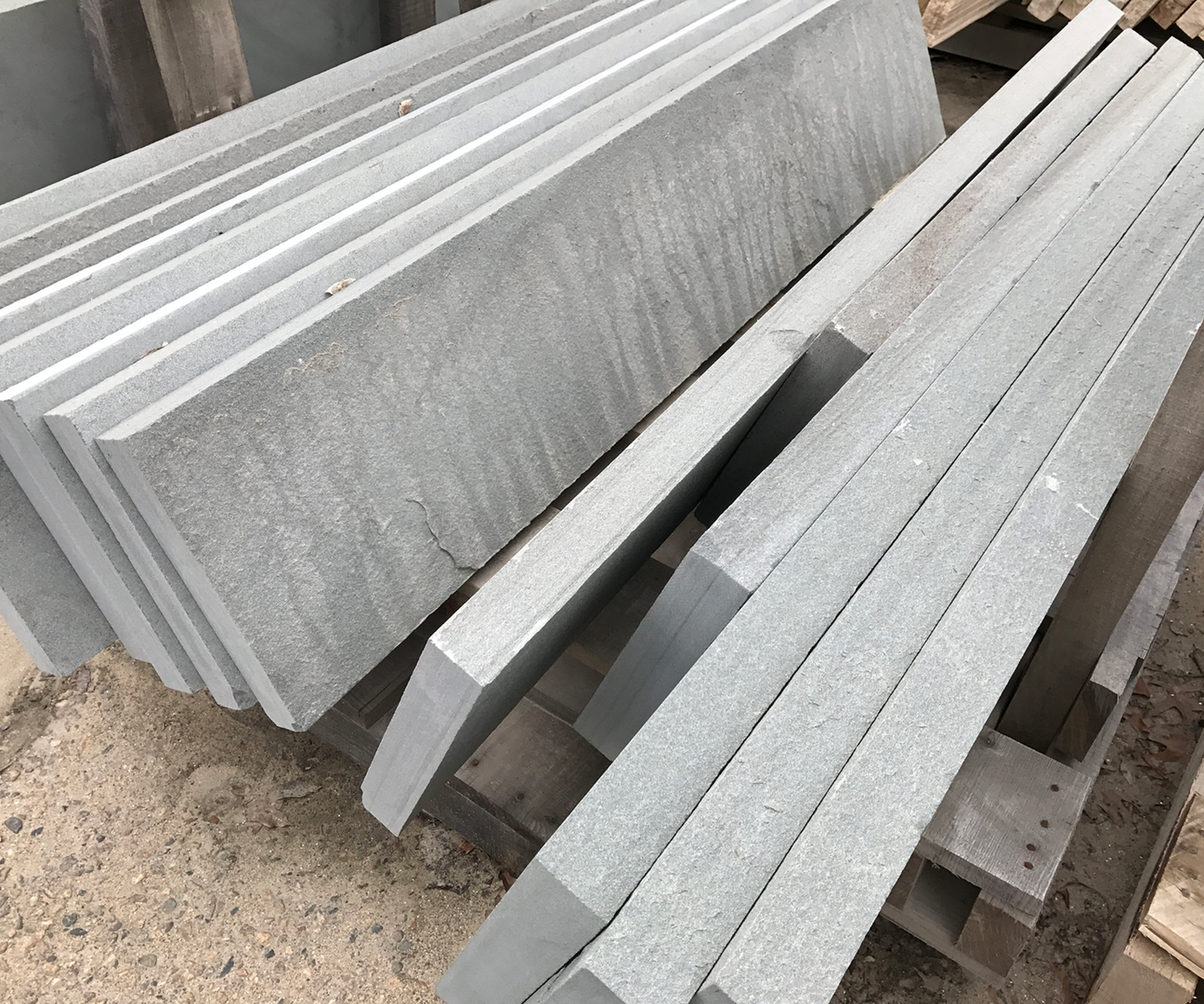 Construction materials stacked on pallets