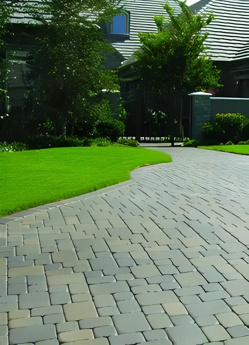 Modern driveway with interlocking stones