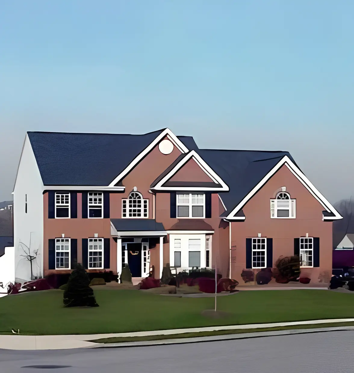 Two-story brick home in neighborhood