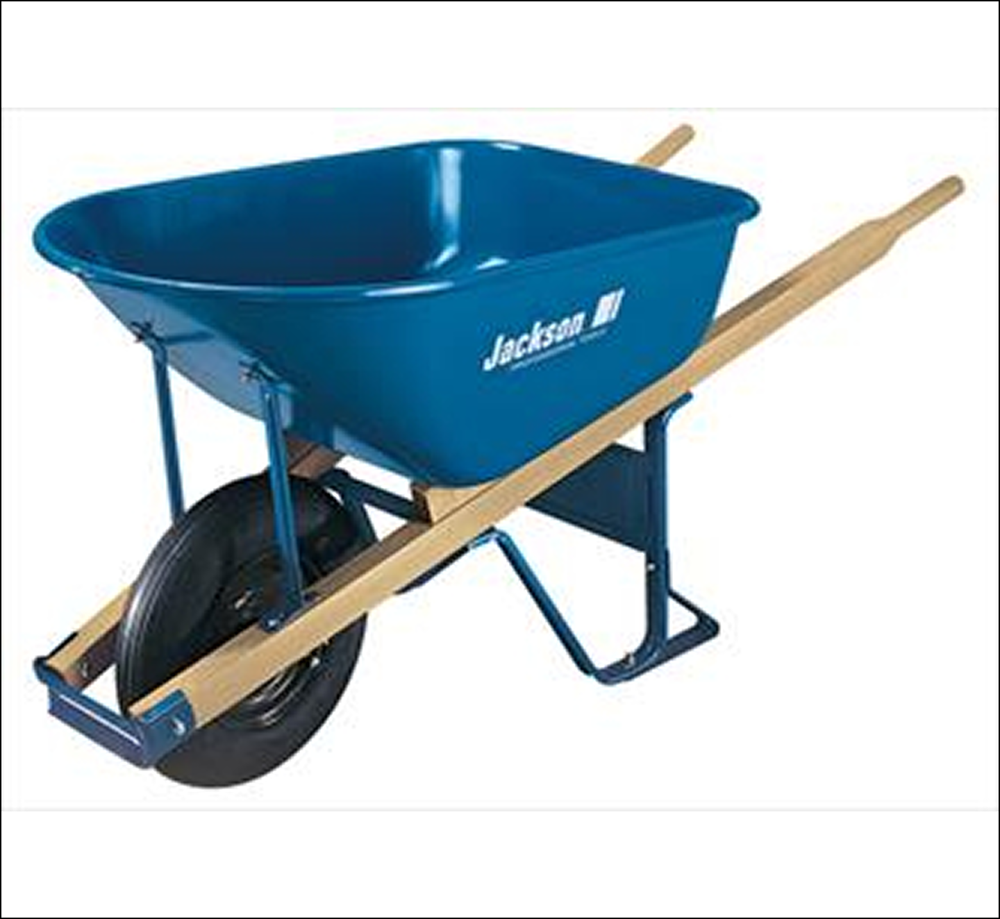 Single-wheeled blue garden wheelbarrow