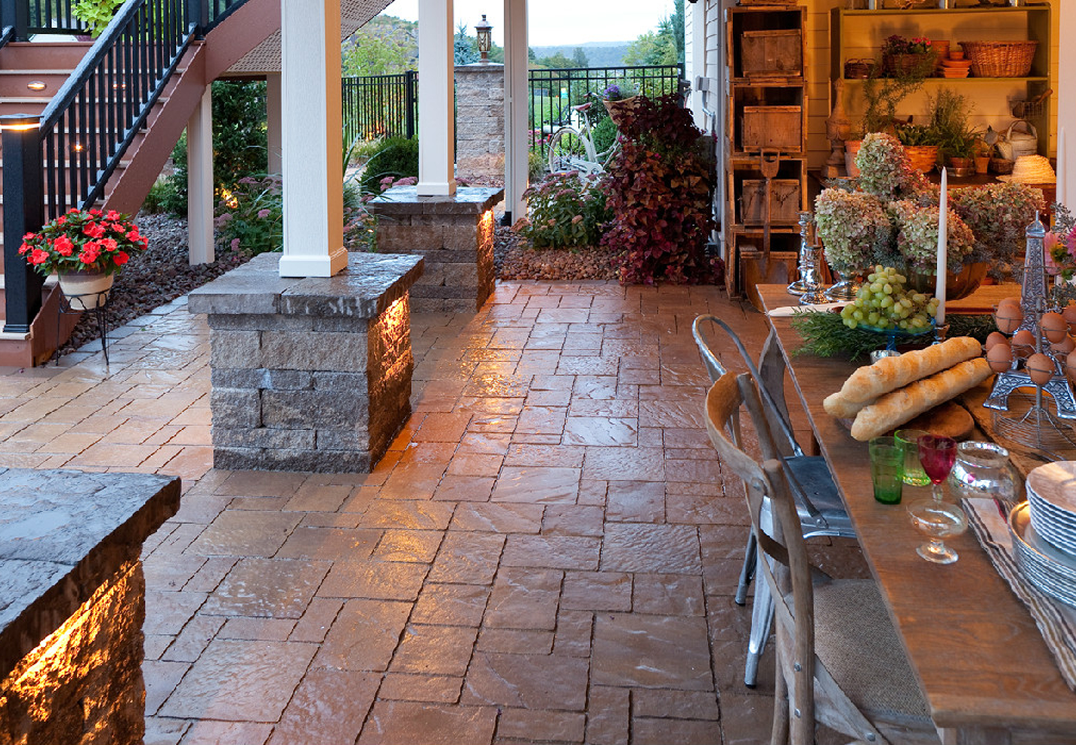 Outdoor patio with table and chairs
