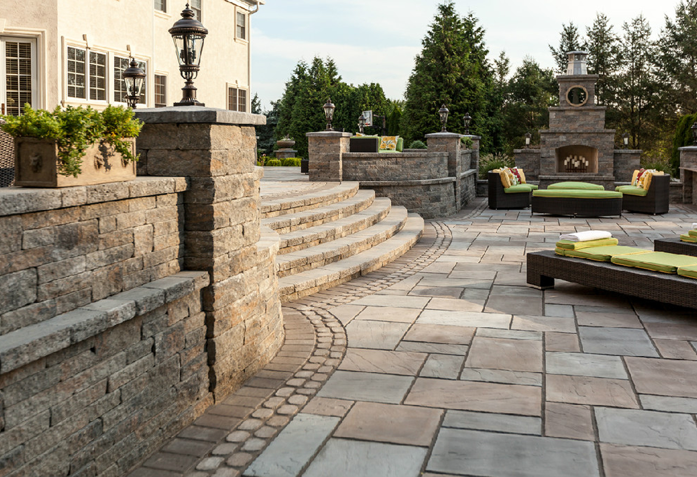 Stone patio with outdoor seating