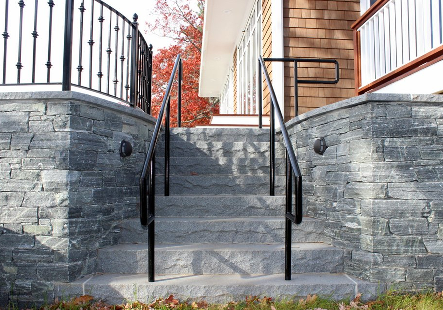 Modern stone steps leading to house