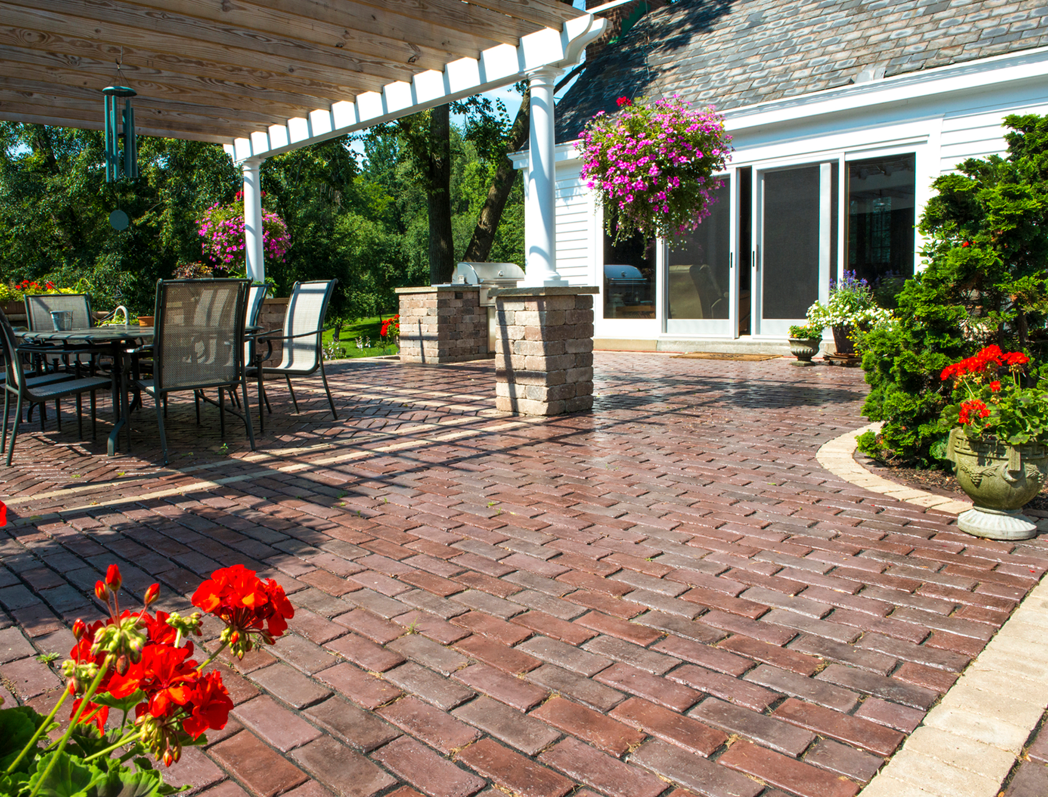 Brick patio with outdoor dining set