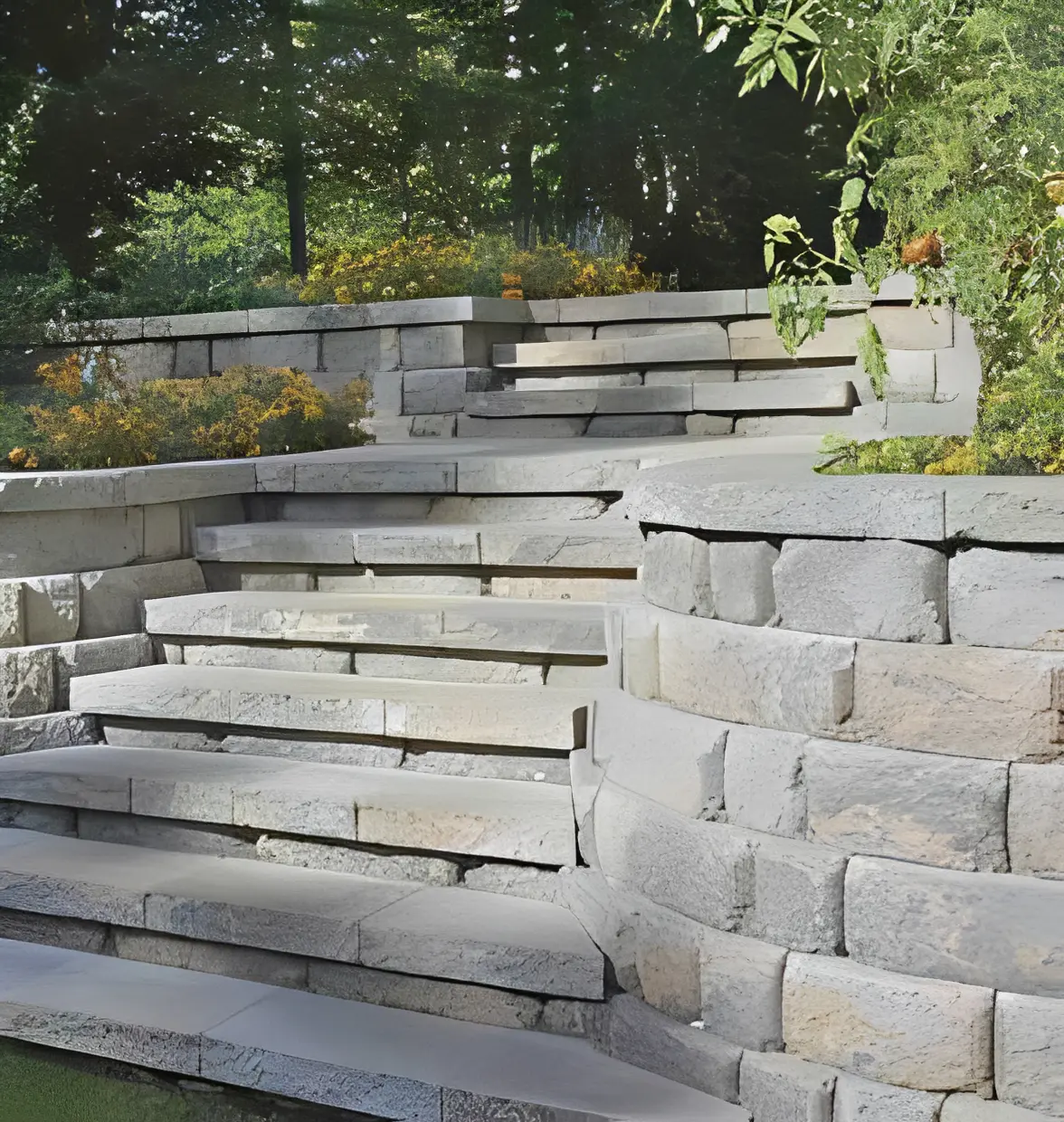 Stone garden steps with greenery
