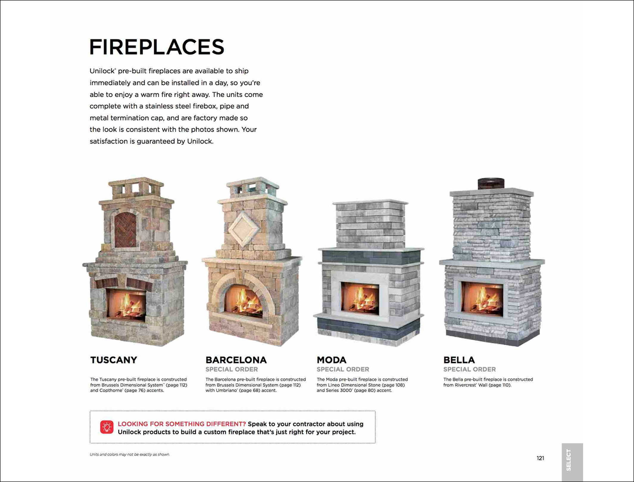 Fireplace designs with descriptions and names