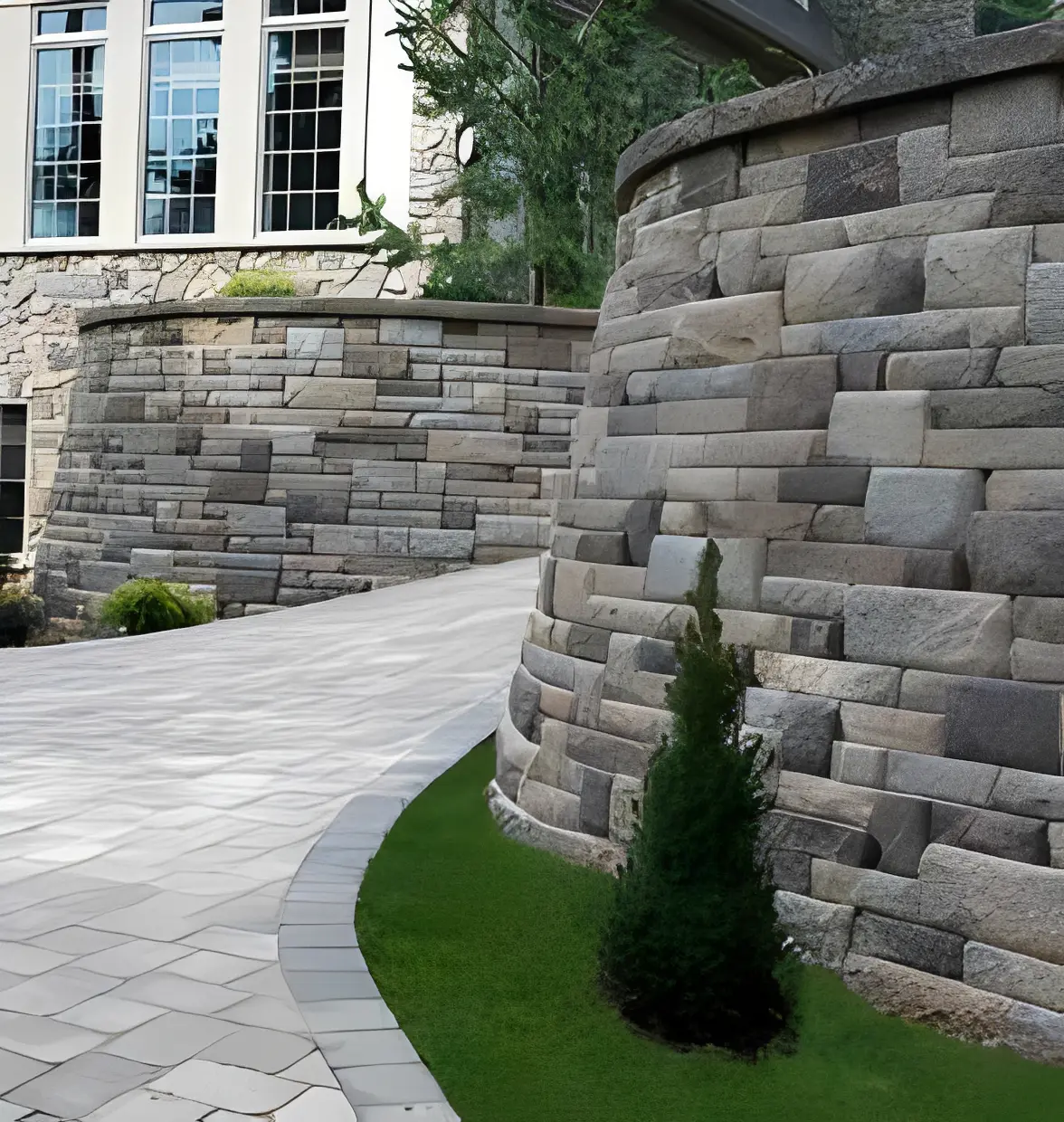 Modern architecture featuring stone masonry