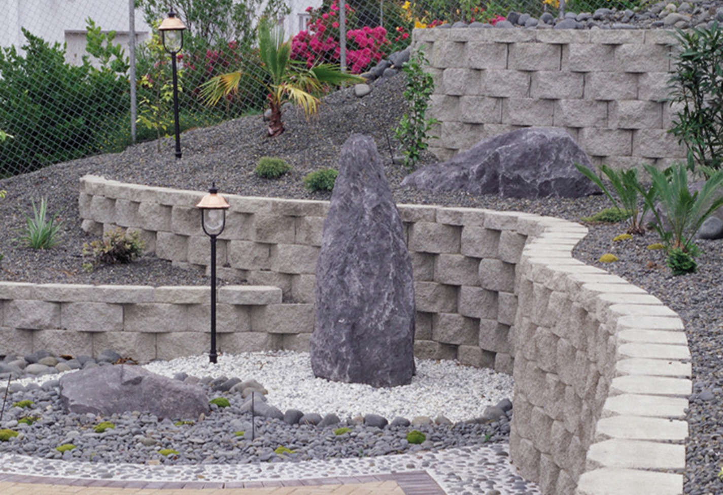Tiered garden with large stones