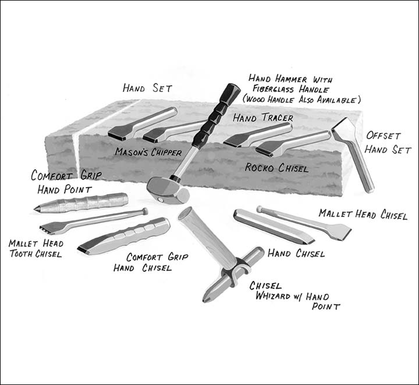 Stone carving tools on display