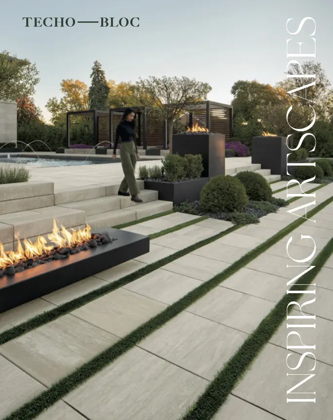 Modern outdoor patio with linear fire pits