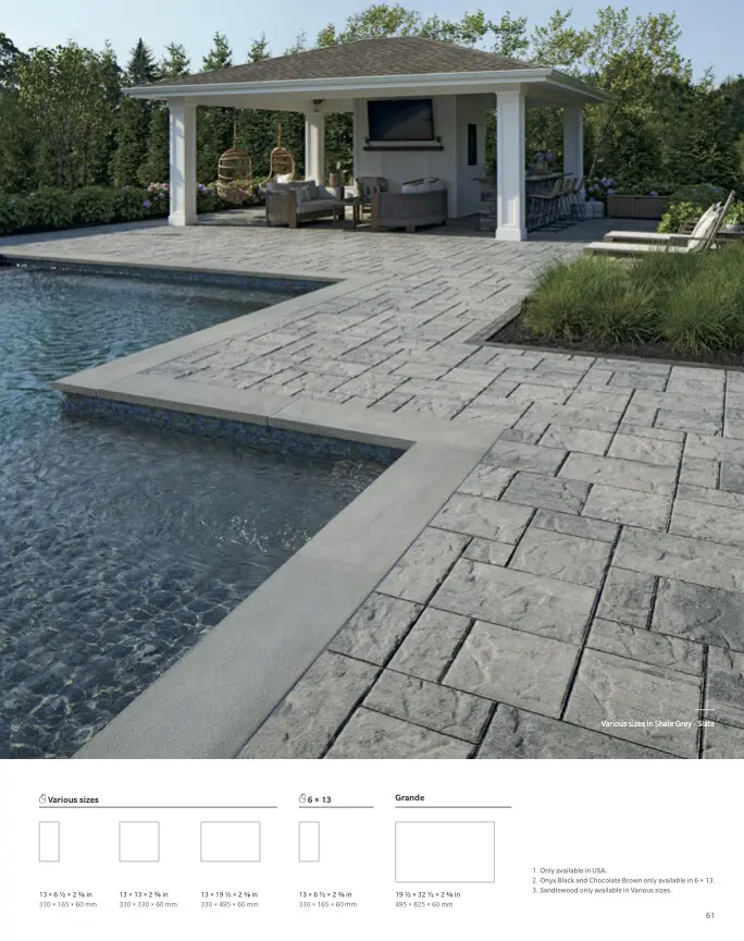 Modern poolside pavilion with stone patio