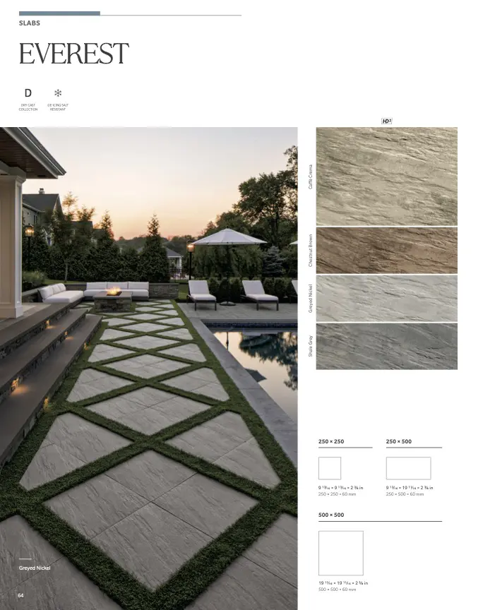 Poolside geometric stone slabs with grass