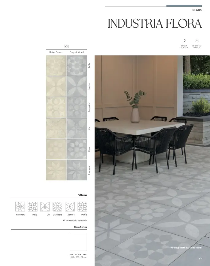 Outdoor dining on floral patterned tiled patio