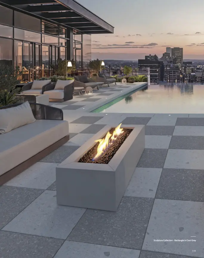 Rooftop terrace with fire pit and pool