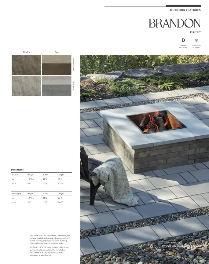 Modern square stone fire pit on patio