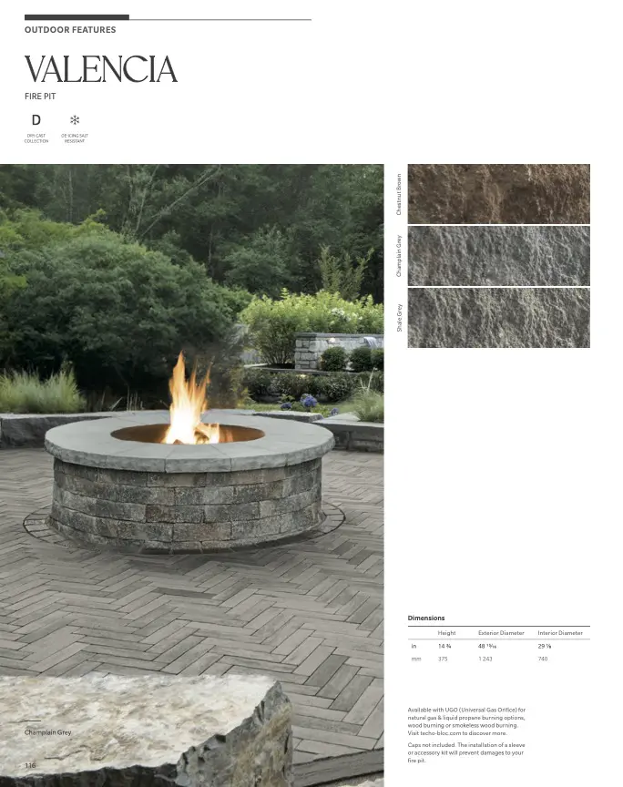 Circular stone fire pit on herringbone patio