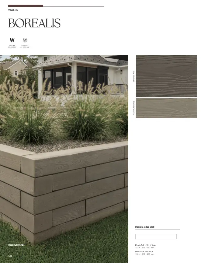 Modern composite retaining wall with ornamental grasses