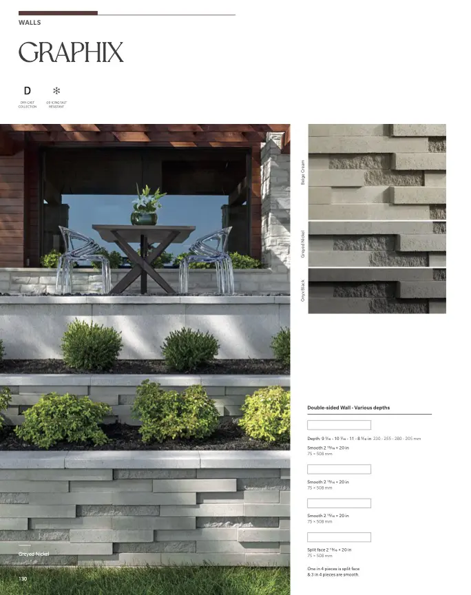 Modern concrete tiered wall planters with patio