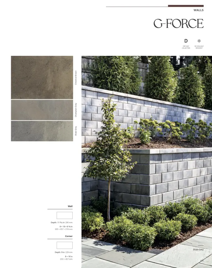 Concrete retaining wall with landscaped greenery